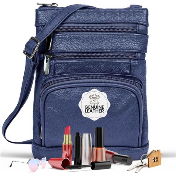 Leather Crossbody Purse for Women Multi Pocket Adjustable Strap Travel Bag - Picture 2 of 8